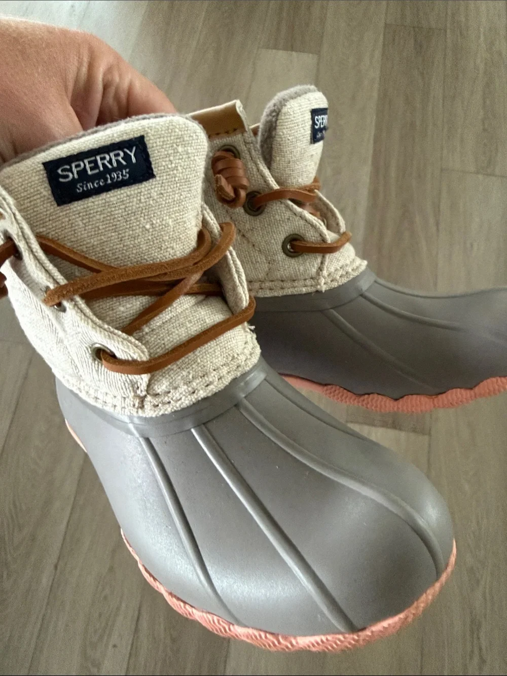 Sperry Kids Gray and Pink saltwater Waterproof Duck Boots girls size 10c